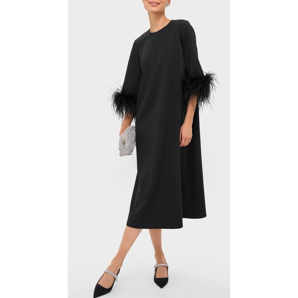Tuckernuck Black Feather Sleeve Jamie Dress Long Sleeve Shift Midi NEW with Tags